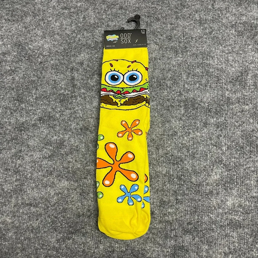 Odd Sox SpongeBob SquarePants Krabby Patty Yellow Crew Socks Mens Size 6-13 NEW‎